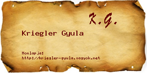 Kriegler Gyula névjegykártya